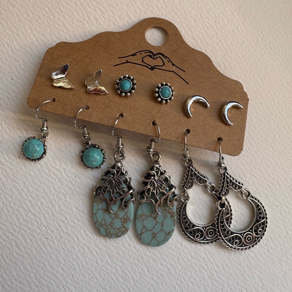 Silver and Turquoise Earring Set